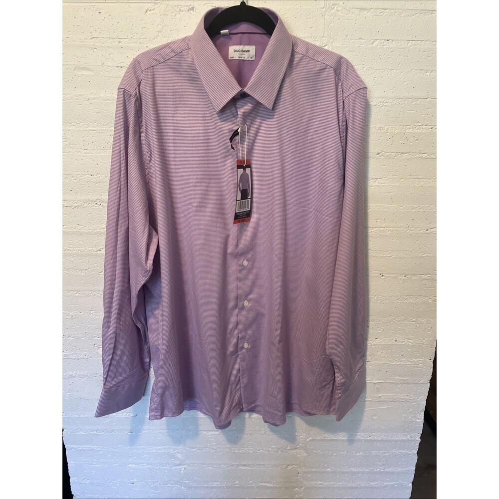 NWT Duchamp London Men's Slim Fit Cotton Stretch Dress Shirt Purple, Size 18 XXL